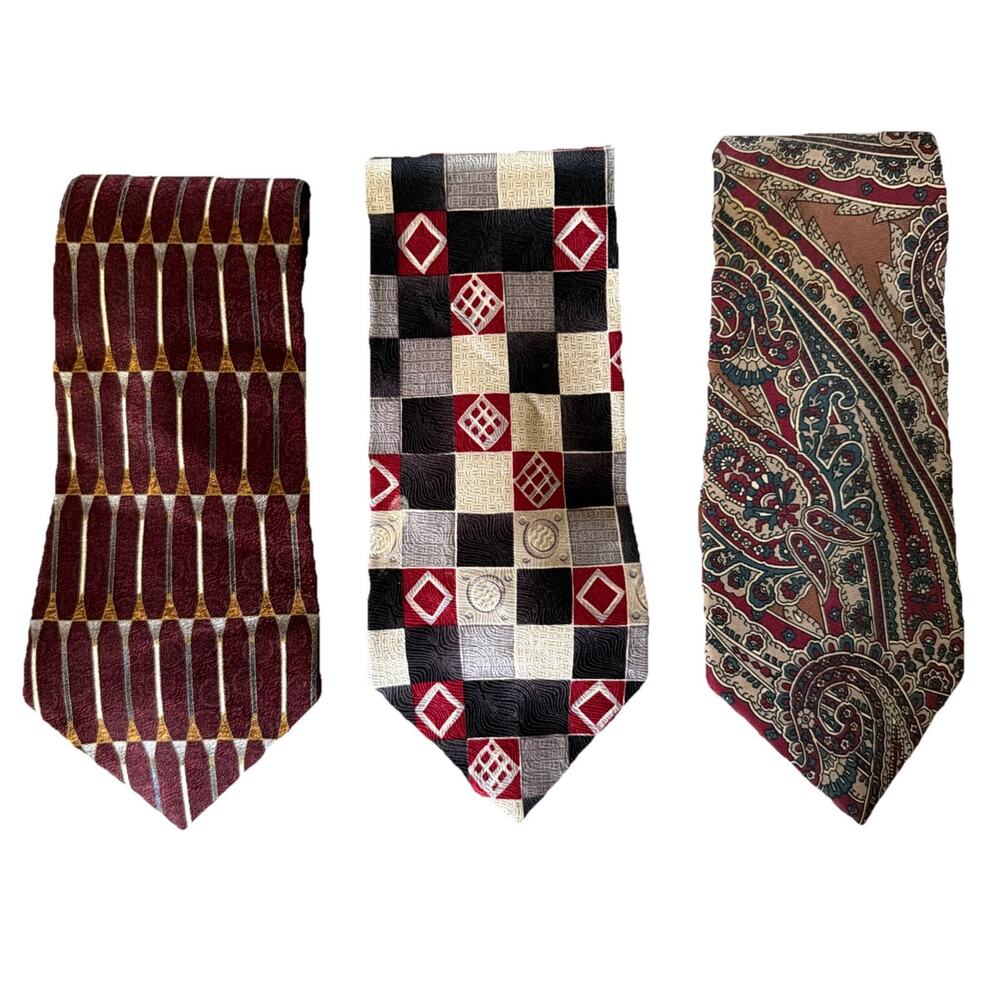 Pierre Cardin 3 Silk Ties Neckties Red Gray Black Classic Geometric USA Gift Lot